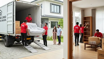 Movers unloading household furniture with care during relocation in Ashok Vatika