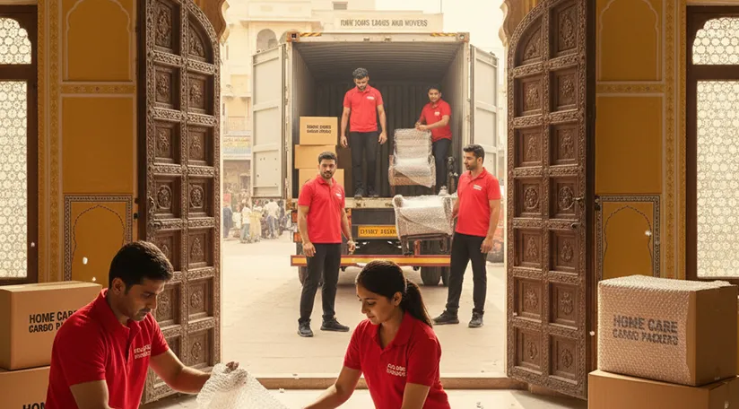 Professional movers packing household goods carefully for relocation in Ashok Vatika