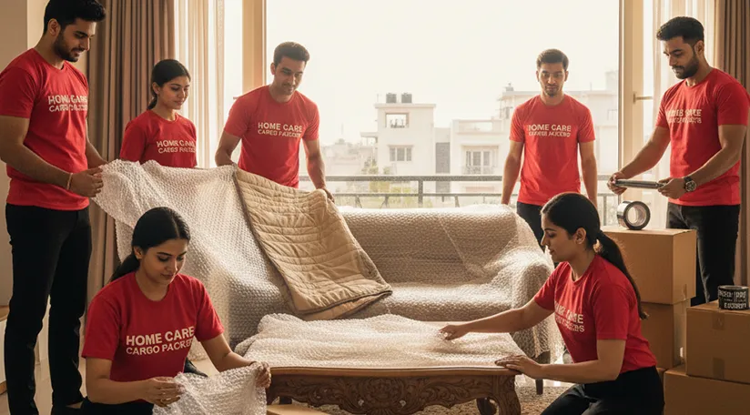 Movers packing household items carefully in Aslali for relocation