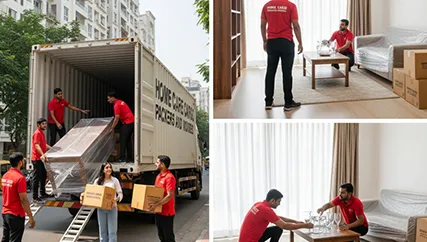 Unloading household furniture with care during relocation in CG Road