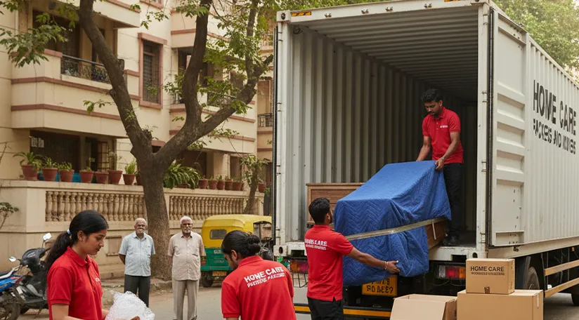 Packers and movers loading household goods in Gokuldham Ahmedabad