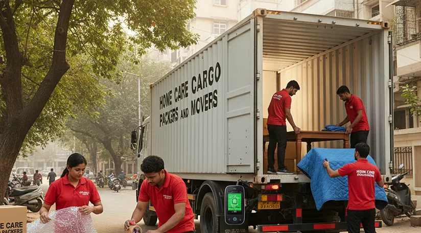 Expert movers packing household items carefully before transporting them