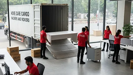 Unloading Office Equipment – Movers at Work