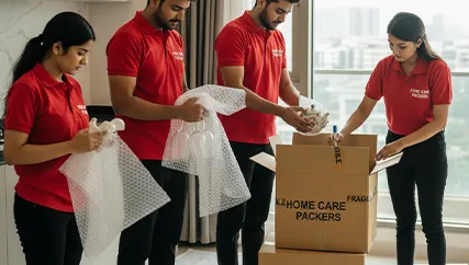Movers Packing Fragile Items with Care