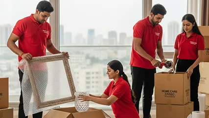 Movers Wrapping Fragile Items with Care