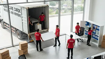Unloading Office Equipment – Professional Movers at Work