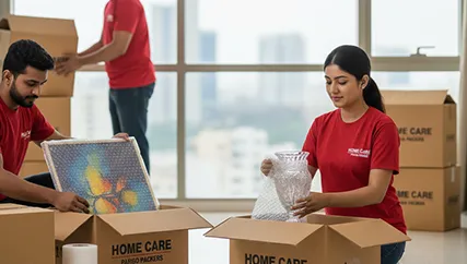 Movers Carefully Wrapping Fragile Items