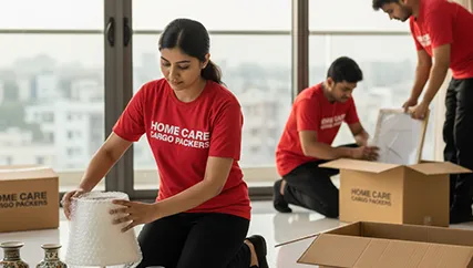 Movers Packing Fragile Household Items with Care