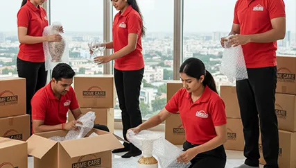 Movers Wrapping Fragile Household Items