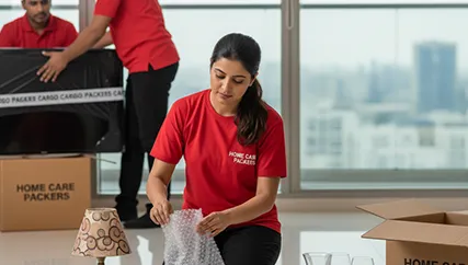 Movers Wrapping Household Items with Care