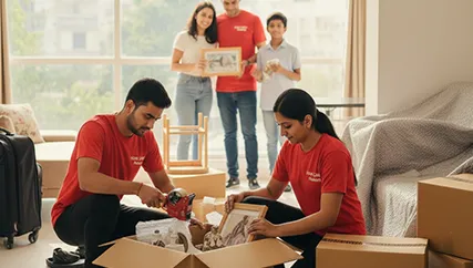 International movers packing items for overseas relocation