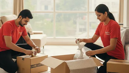 Packing fragile items like porcelain and glassware with protective materials
