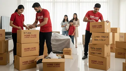 Packing household items with labels for easy identification during a move