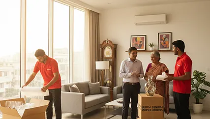 Packers wrapping delicate items and securing boxes for a safe relocation in Ashok Vihar Phase II