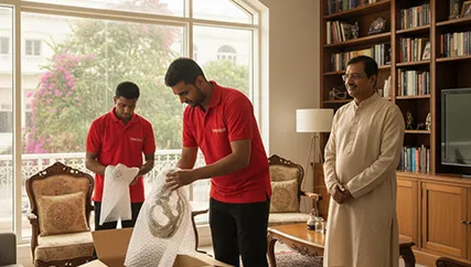 Movers carefully wrapping fragile items in Civil Lines, Gurugram for safe relocation