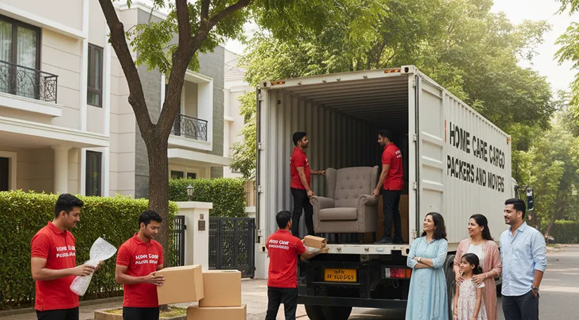 Professional movers loading household items in DLF Phase 2, Gurugram
