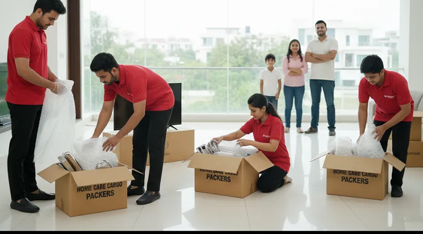 Movers packing household goods in Manesar, Gurugram