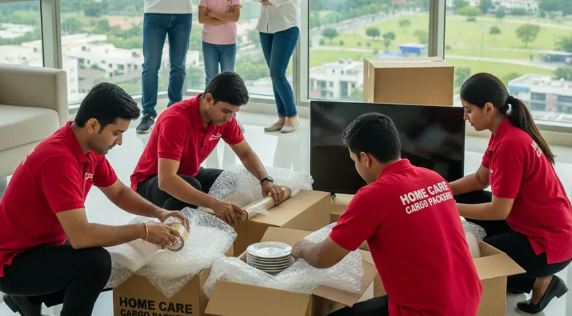 Movers packing household items in New Gurgaon, Gurugram