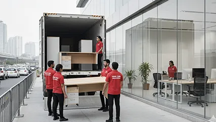 Packers unloading office furniture in NH 8, Gurugram