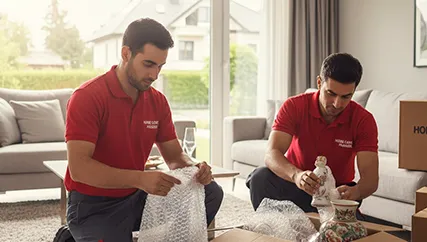 Movers wrapping fragile items in Nihal Colony, Gurugram