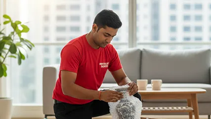 Solo work: A mover packing a delicate vase