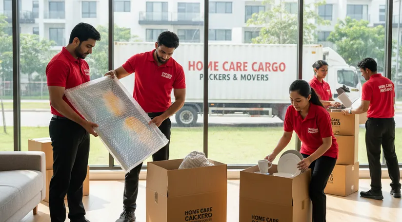Movers packing household items and loading them onto a truck in Sector 103