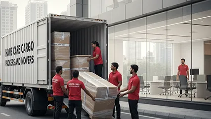 Movers unloading office furniture in Sector 10A, Gurugram