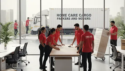 Movers unloading packed furniture in Sector 18, Gurugram