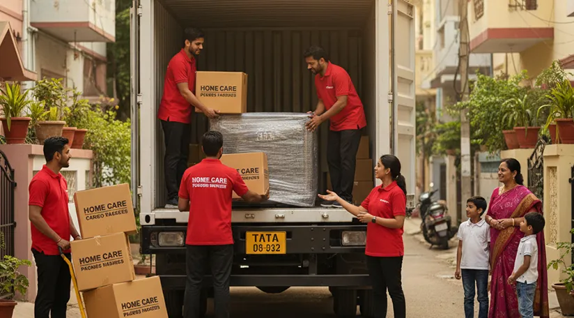 Professional packers and movers handling household goods in relocation