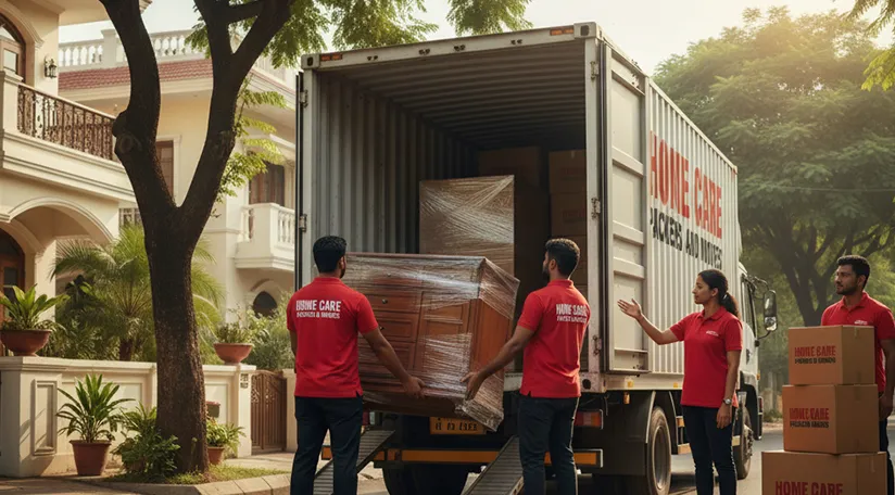Professional movers carefully loading household goods