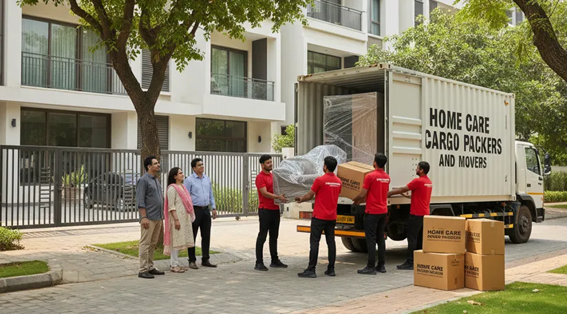 Movers loading household furniture into truck