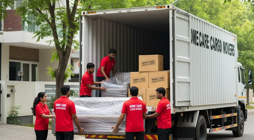 Movers loading household items into truck