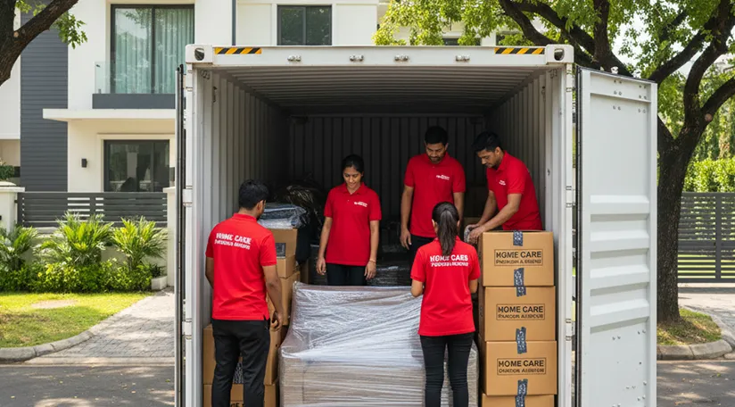 Movers loading household items into truck