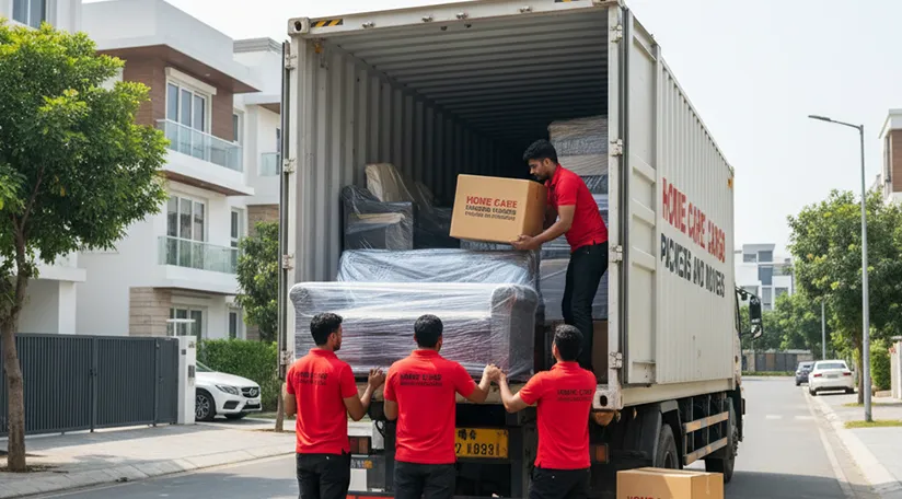 Movers loading household items into truck in Sector 38 Gurugram