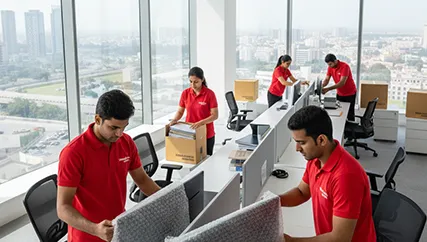 Office relocation staff packing office items in Sector 42 Gurugram