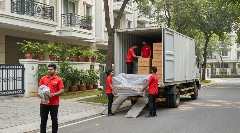 Movers loading household items into truck in Sector 42 Gurugram
