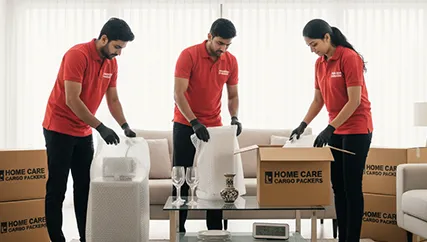 Movers packing fragile items into secure boxes for a safe move in Sector 65