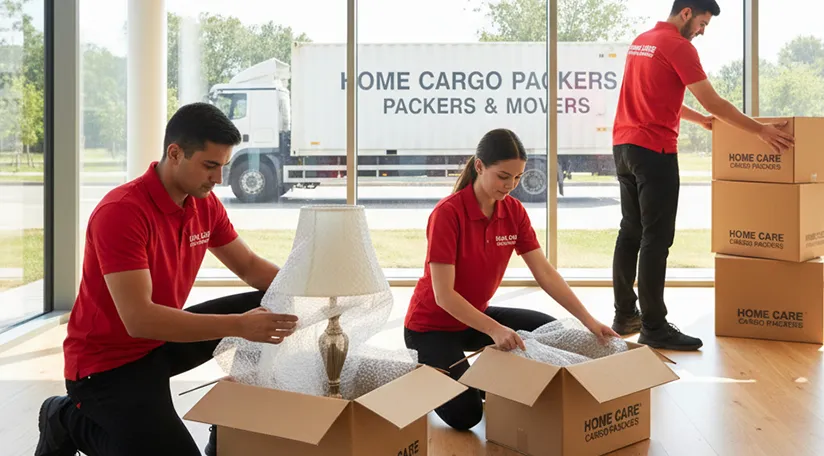 Movers packing household goods and carefully loading them onto a truck in Sector 94