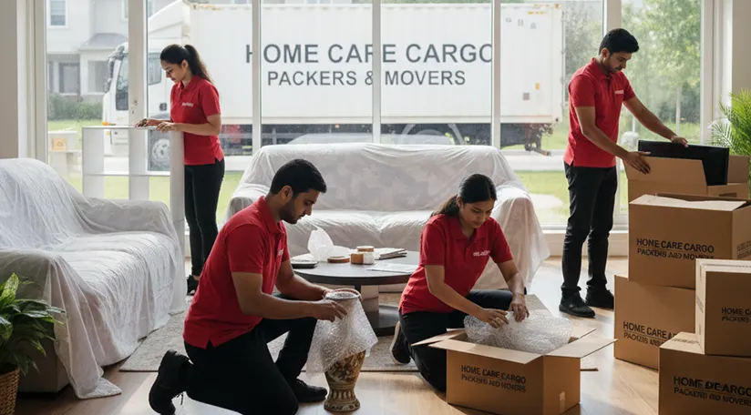 Movers packing household items and carefully loading them onto a truck in Sector M 13