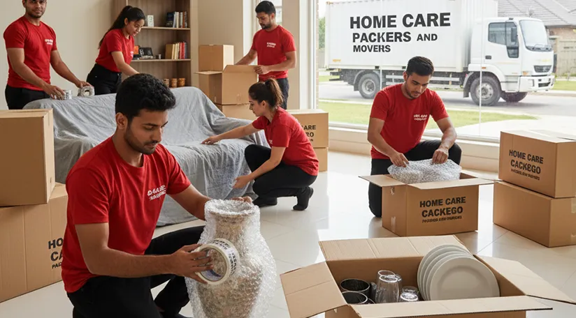 Movers packing household items and carefully loading them onto a truck in Sector M 16