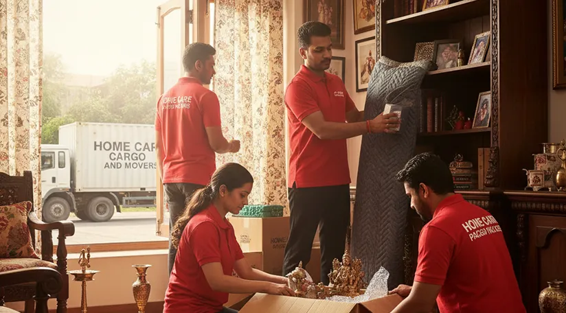 Movers packing household items and loading them into a truck in Sohna, Gurugram
