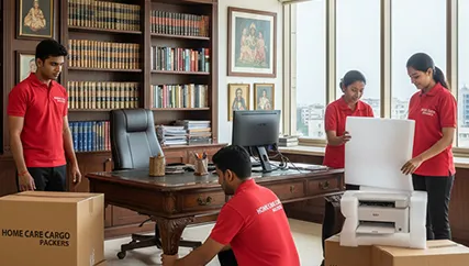 Office movers disassembling office furniture and packing electronics in Sohna Sector 4, Gurugram