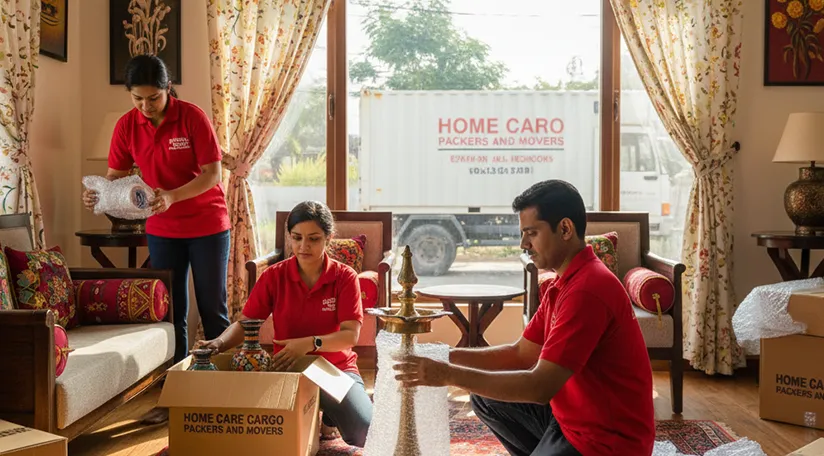 Movers packing household items and loading them into a truck in Sohna Sector 4, Gurugram