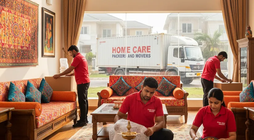 Movers packing household items and loading them into a truck in Sohna Sector 5, Gurugram