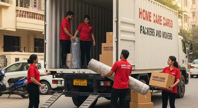 Efficiently packing and loading household items for a seamless move, handled by Home Care Cargo Packers in Ahmedabad.