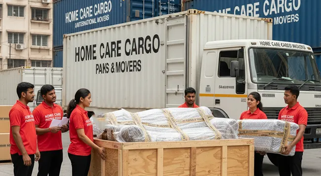 Comprehensive international moving services, including packing, shipping, and customs, provided by Home Care Cargo Packers in Gurugram.