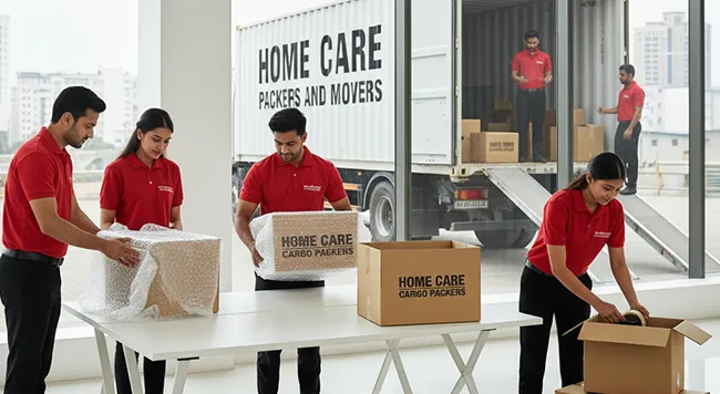 Safe and organized office relocation with packing and transport of furniture and equipment by Home Care Cargo Packers in Ahmedabad.